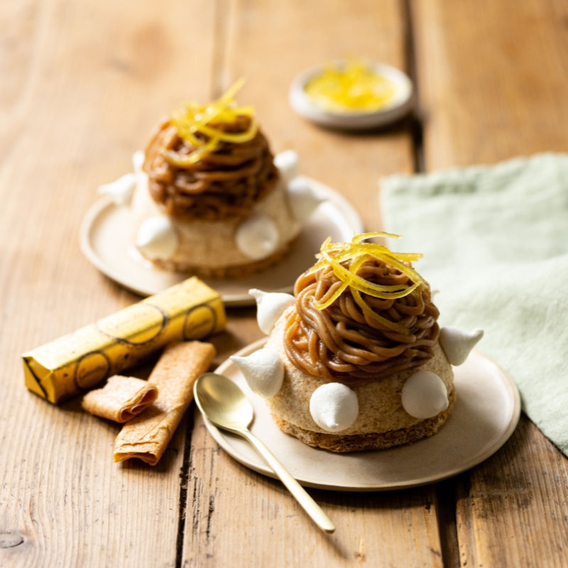 Mont-blanc Crêpes Dentelle Gavottes au chouchen, cœur de meringue au citron