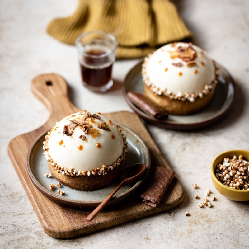 Tartelette Sarrasin, Crêpes Dentelle Gavottes chocolat au lait et pommes flambées au Whisky Breton